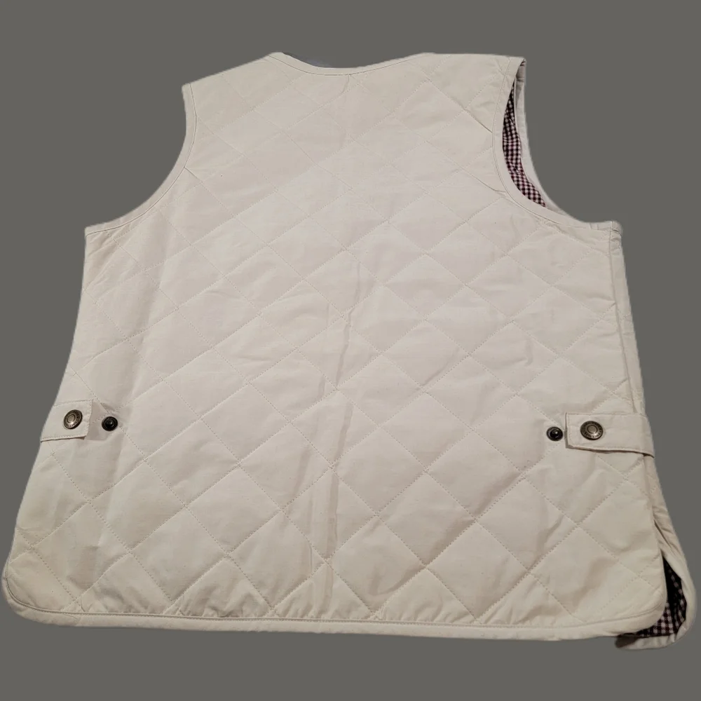 Womens Eddie Bauer XS Quilted Puffer Vest Plaid Lined Creame color. - Picture 2 of 5